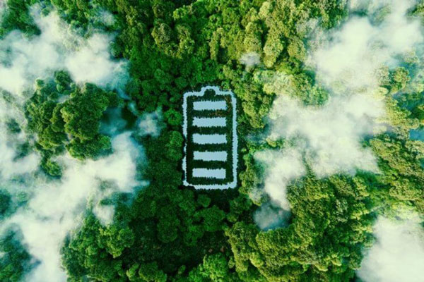 Aerial view of a battery surrounded by forest by Okon Recycling in Dallas
