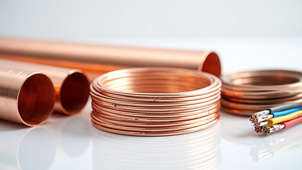 Professional studio photograph showcasing various copper materials on a white surface