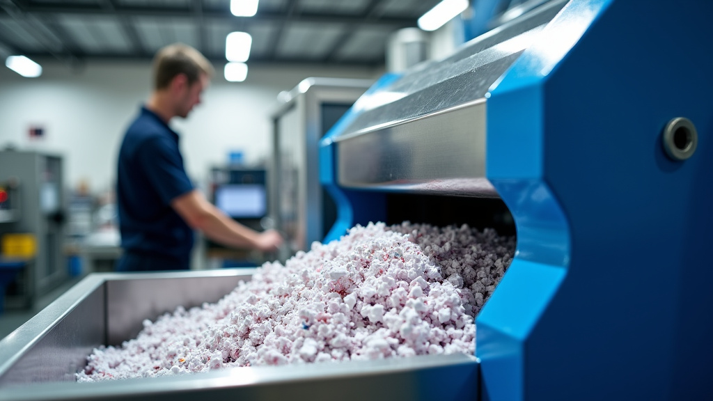 A professional industrial shredding machine actively processing materials in a well-lit facility.