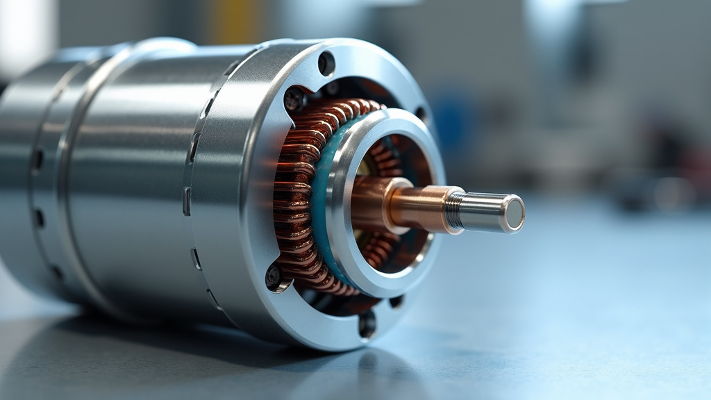 Close-up of a sleek, modern electric motor showcasing neodymium magnets and copper windings.