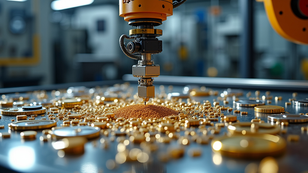 A close-up view of a robotic arm with precision grippers working in a recycling facility.