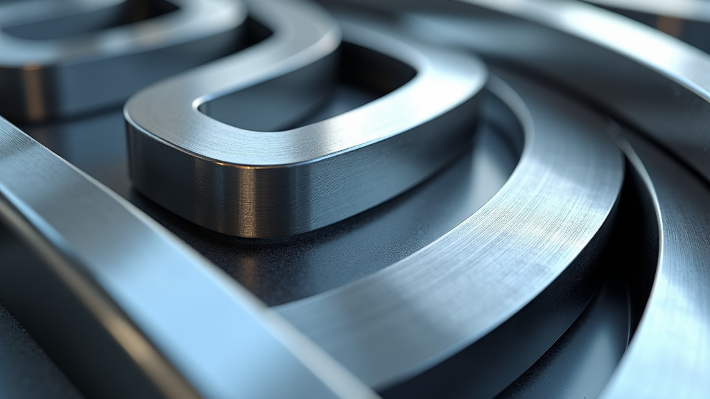 Close-up macro photograph of polished steel and iron surfaces with various textures and finishes.