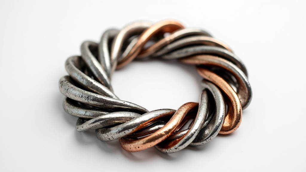 Close-up shot of shiny recycled metal parts arranged in a circular pattern against a white background.