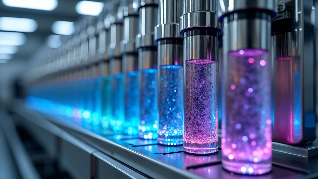 Close-up of shimmering metallic rare earth materials being processed through a recycling system.