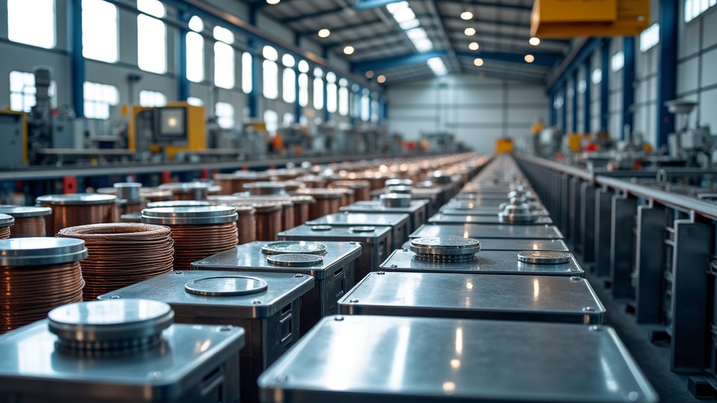 A modern recycling facility interior with organized metal containers and natural light.