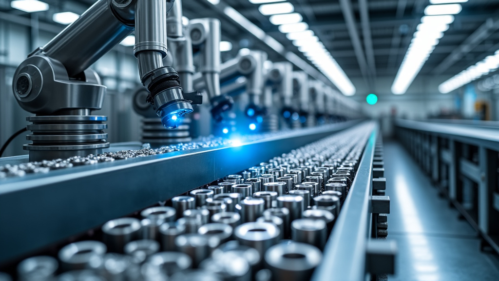 A high-tech industrial recycling facility interior with metallic machinery and robotic sorting arms.