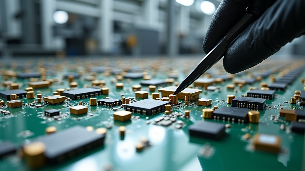 Close-up shot of circuit boards and electronic components being disassembled on a metallic workbench.