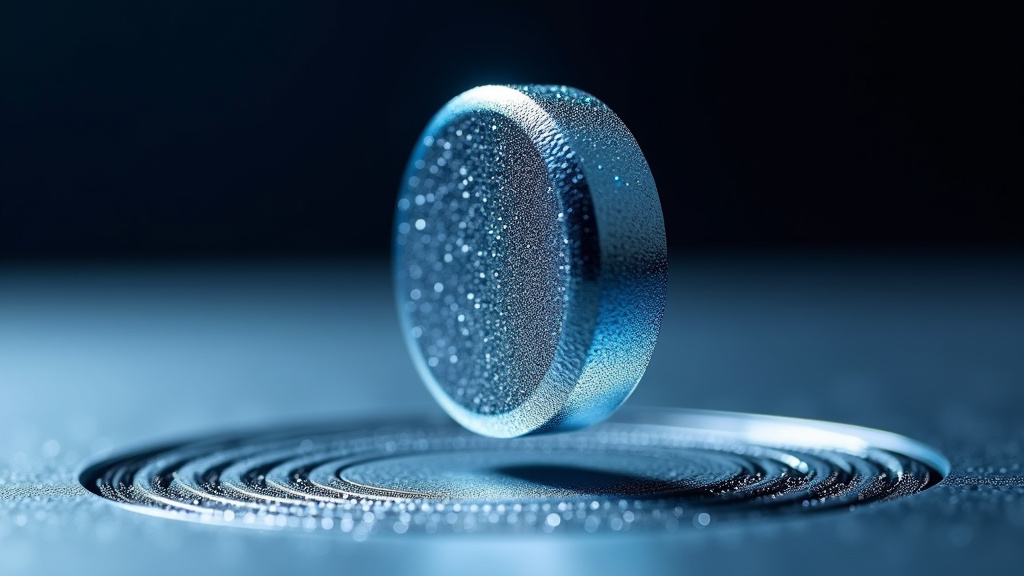 Close-up macro photograph of a polished silvery-blue rare earth magnet with a metallic sheen, showcasing its crystalline structure and smooth surface.